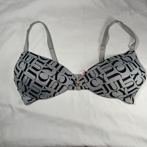Juicy Couture Intimates Bra Women Size 40C Gray Black Logo Print Padded - Picture 1 of 7